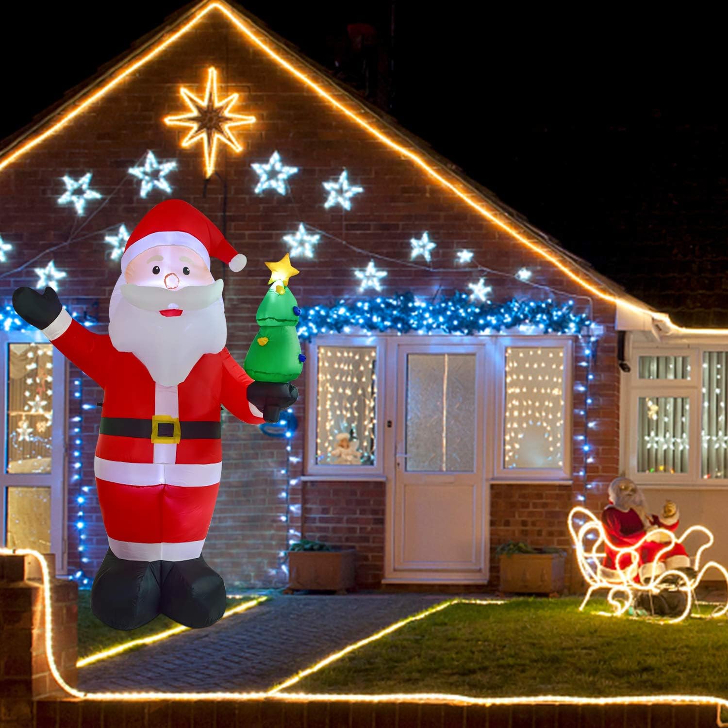 8ft Christmas Inflatable Santa Claus with LED Lights for Indoor Outdoor Yard Decor H605266