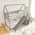 Twin Over Twin Bunk Bed with Slide and Stairs, Wood, White F9999