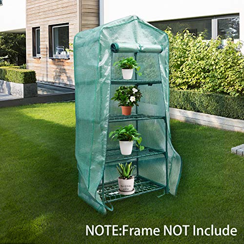 Greenhouse Replacement Cover with Roll-Up Zipper Door for Outdoor Gardening D1780