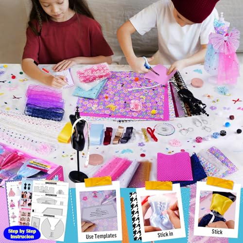 Fashion Designer Kit for Girls with 6 Mannequins, Arts and Crafts Sewing Kit for Kids Ages 8-12 H249