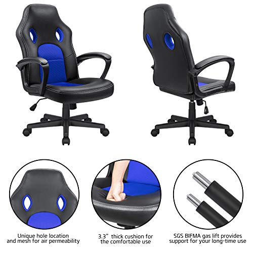High Back Ergonomic Leather Gaming Chair, Adjustable (Blue) R643180