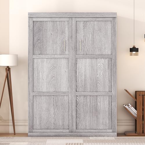 Murphy Bed Chest with Shelves, Foldable Wood Platform Bed Frame I45495