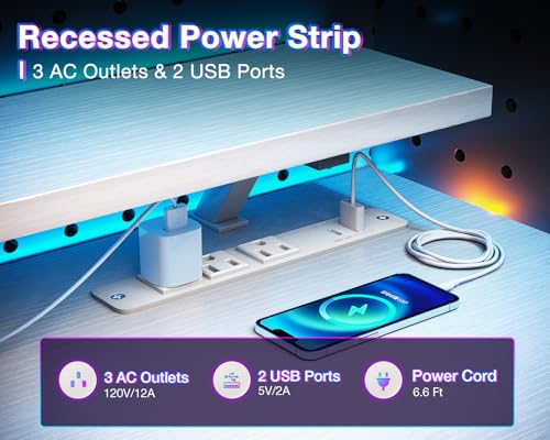 Reversible Gaming Desk with USB Charging Port and LED Lights, 40 Inch Computer Desk with Storage Shelves C134