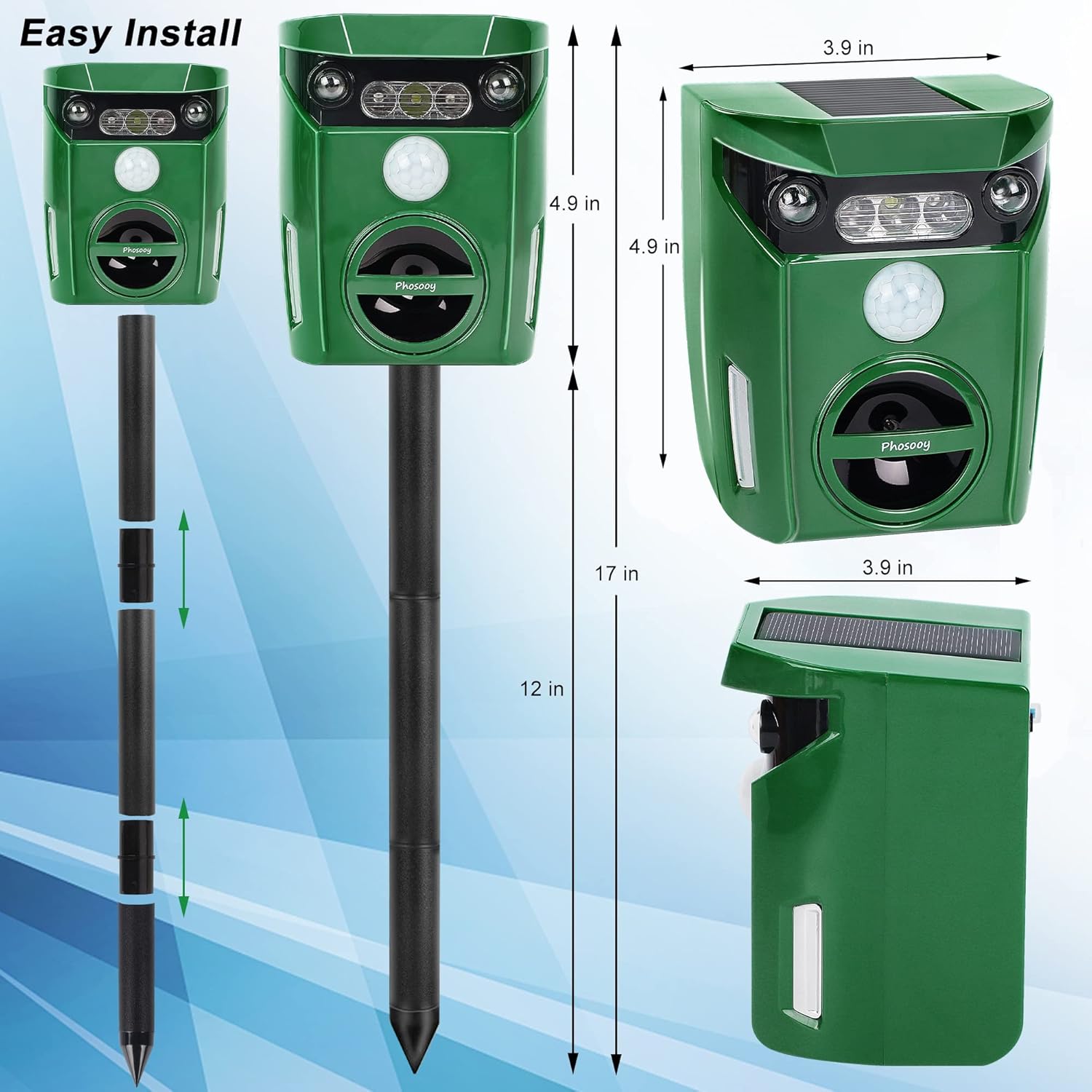 Ultrasonic Animal Repeller, Solar Powered, Motion Sensor, Waterproof Z91258