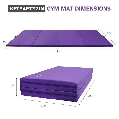 Folding Exercise Gymnastics Mat, 4x8x2 Inch, High-Density Anti-Tear, Portable with Carrying Handles J951