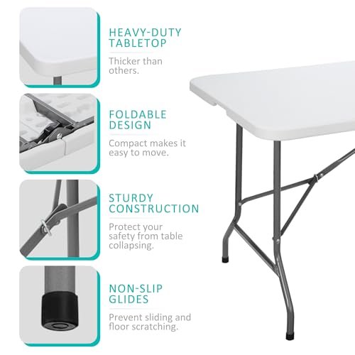 Portable 4 Foot Plastic Folding Table, Indoor Outdoor Heavy Duty, White R80992