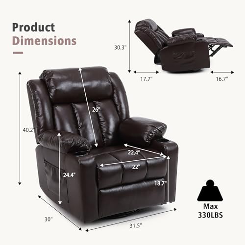 Swivel Recliner Chair for Adults with Massage and Heat, Fabric, Lime Gray B7507