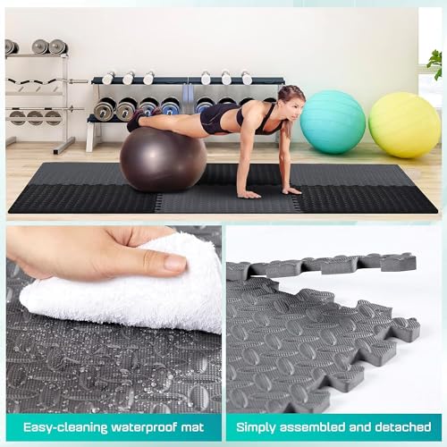 Puzzle Exercise Mat for Home Gym, EVA Interlocking Foam Floor Tiles with Border I79139