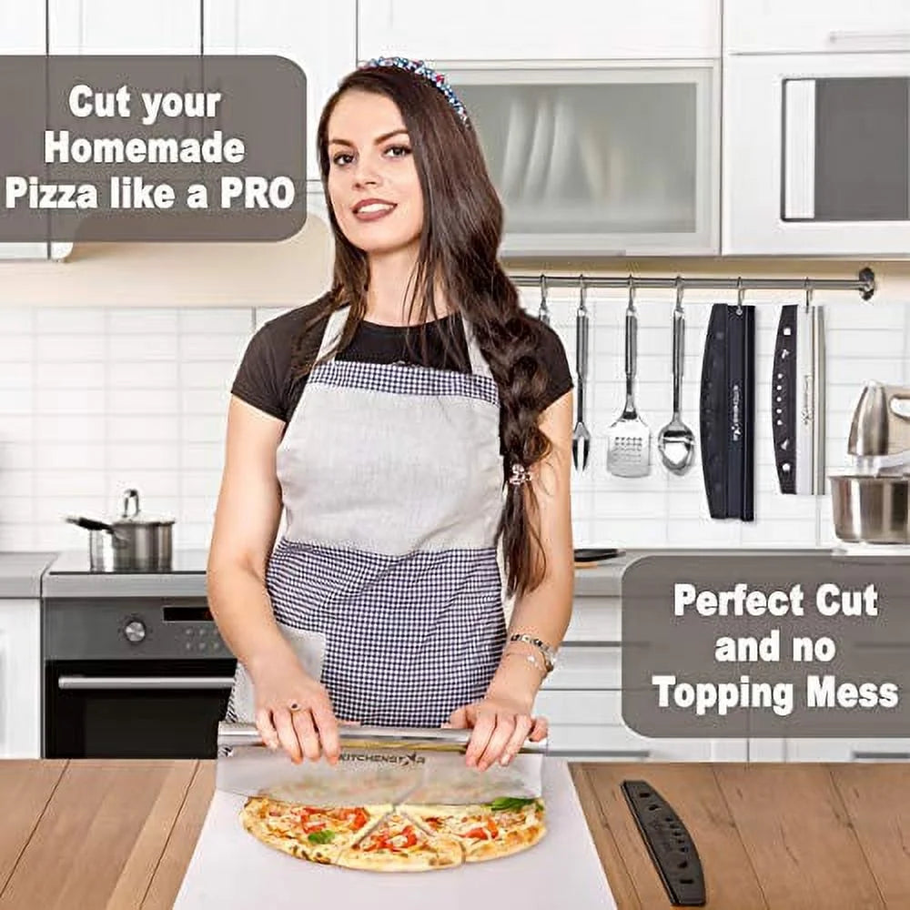 Pizza Cutter, Stainless Steel Rocker Style with Blade Cover Y353766