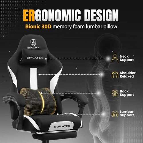 Gaming Chair Ergonomic Office Chair with Foot Rest, Breathable Fabric Computer Chair with Headrest and Lumbar Support V504535
