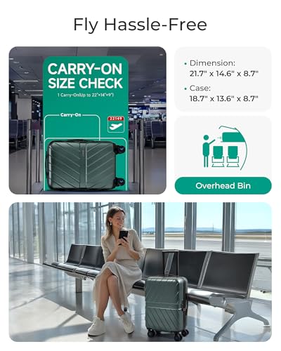 Carry On Luggage 22x14x9 with TSA Lock, Hardside Spinner Suitcase 20 inch Black P3277