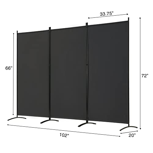 3 Panel Room Divider Folding Partition Privacy Screen, Freestanding Fabric Panel, 102" W x 71" H, Black V153