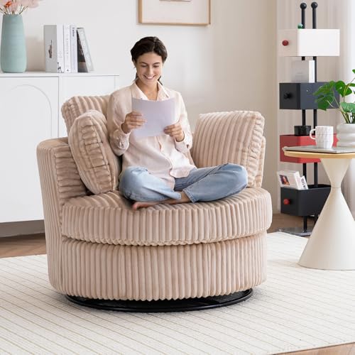 Swivel Barrel Chair with Ottoman for Living Room Bedroom, White W553228