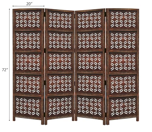 4 Panel Folding Wood Room Divider, Antique Brown, 72 x 80 L396608