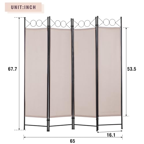 4 Panel Room Divider 6FT Steel Frame Folding Privacy Screen S6430