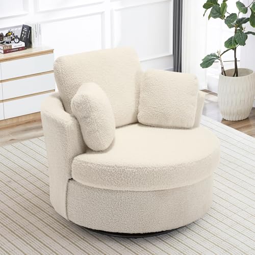 Swivel Barrel Chair with Ottoman for Living Room Bedroom, White W553228