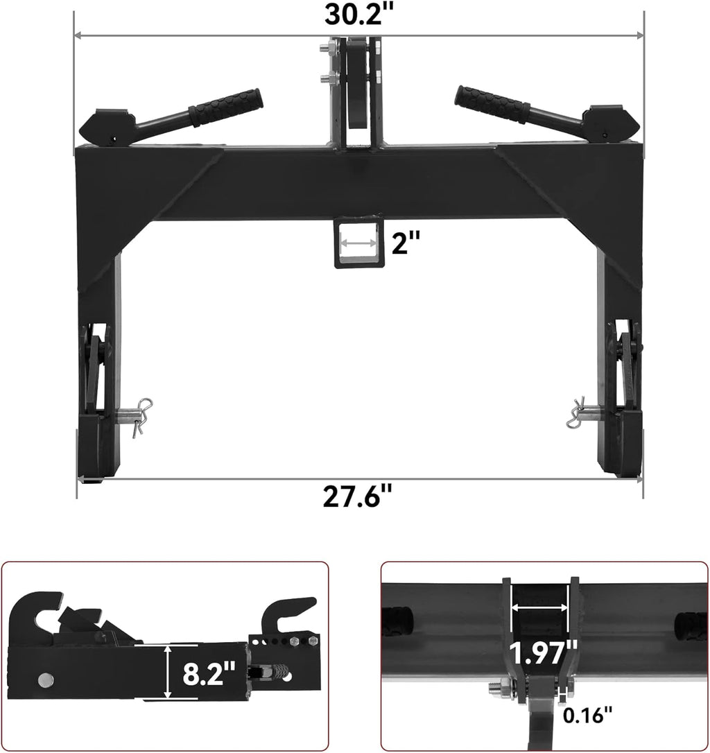 3 Point Quick Hitch, 3000 lbs 2" Receiver for Category 1 & 2 Tractors F43640