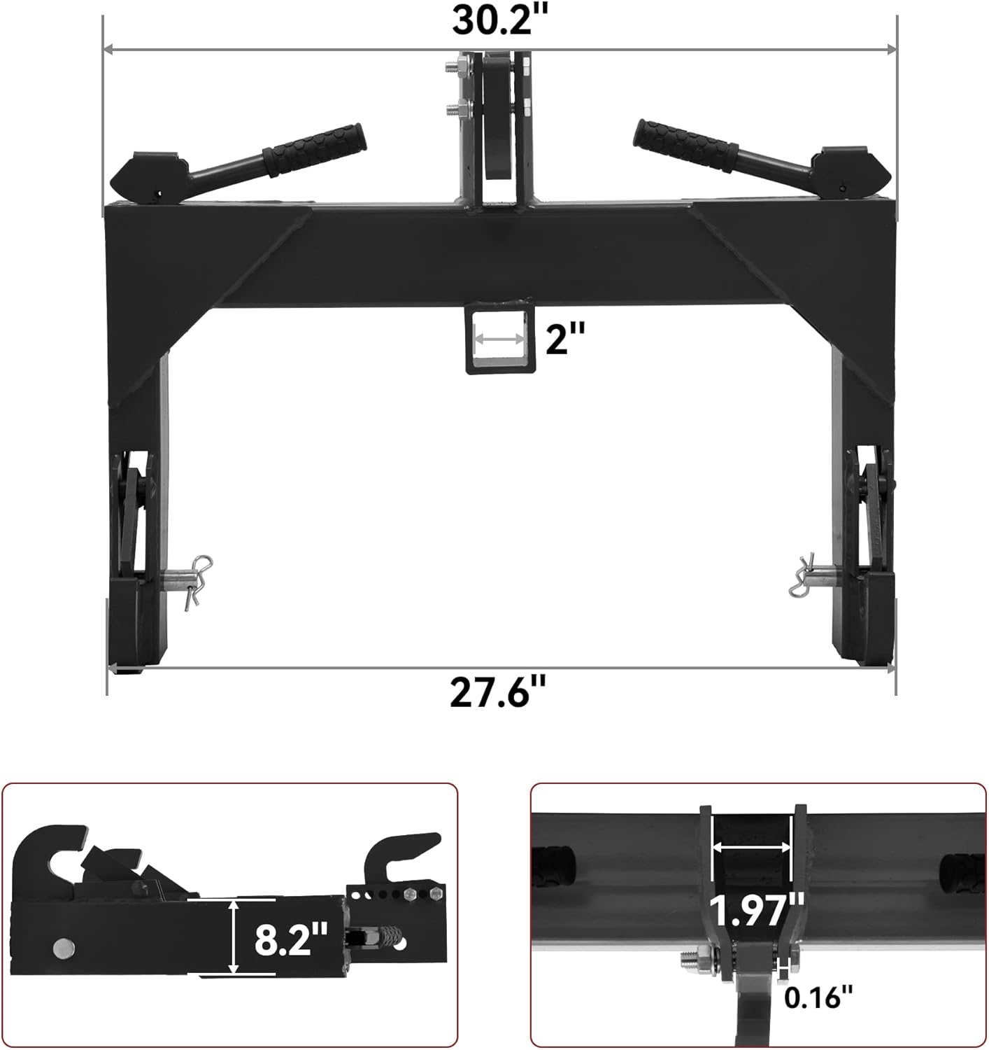 3 Point Quick Hitch, 3000 lbs 2" Receiver for Category 1 & 2 Tractors F43640