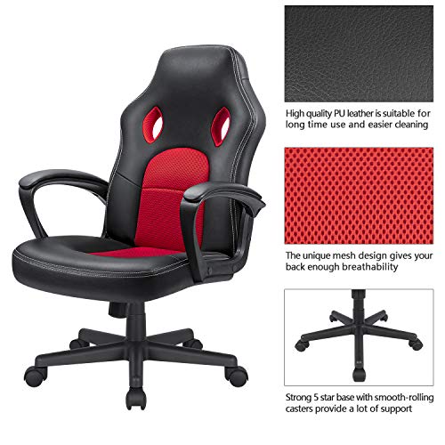 High Back Ergonomic Leather Gaming Chair, Adjustable (Blue) R643180