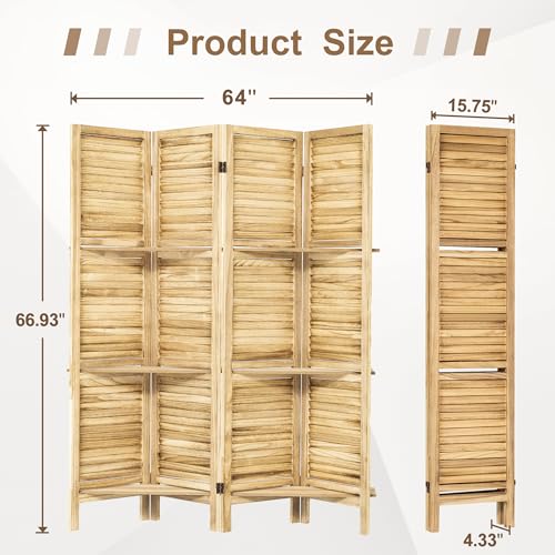 6 Panel Wooden Room Divider with Shelves B102027