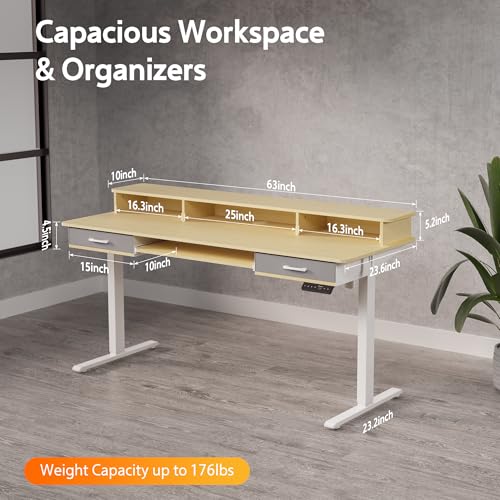 Electric Standing Desk with 2 Drawers, Height Adjustable for Home Office B137