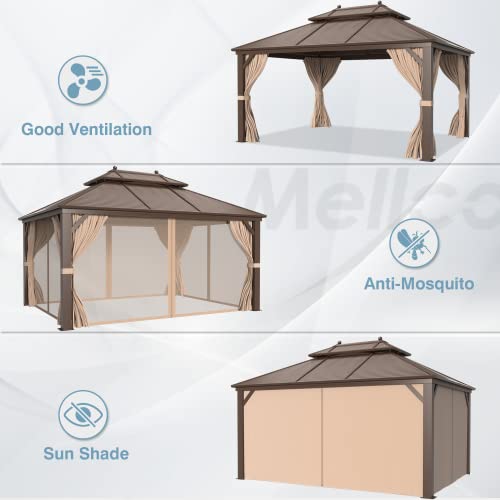12x16 ft Hardtop Gazebo with Galvanized Steel Roof, Curtains and Netting V821