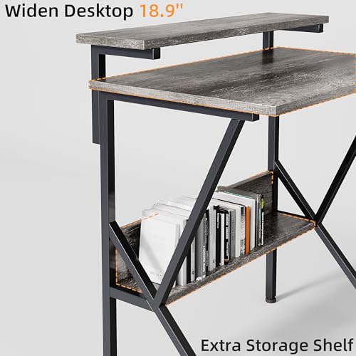 Small Desk with Adjustable Monitor Stand for Small Spaces, Grey D8453