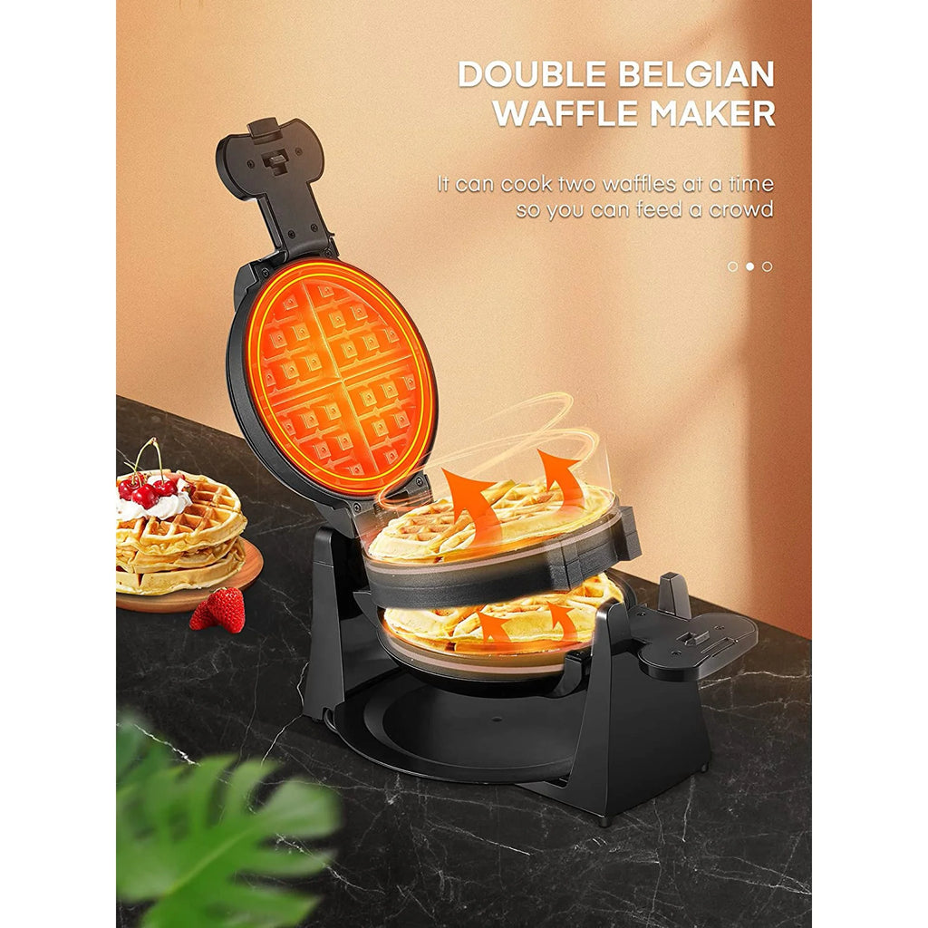 180° Flip Belgian Double Waffle Maker, 8-Slice Nonstick, Black A81667