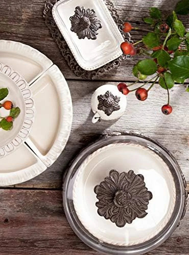 Ceramic Butter Dish with Metal Leaf Design V8413