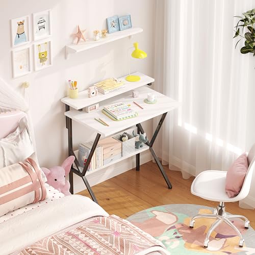 Small Desk with Adjustable Monitor Stand for Small Spaces, Grey D8453