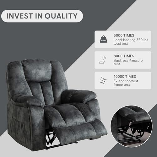 Manual Recliner Chair for Adults with Massage and Heat, Fabric, Brown C9569
