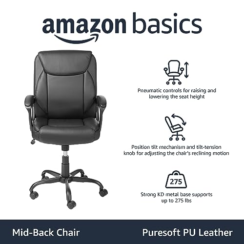 Mid-Back Padded Office Desk Chair with Armrest, Black W8120