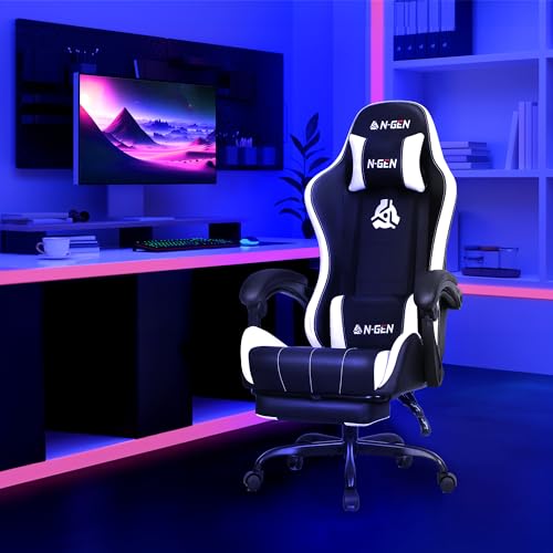 Gaming Chair with Footrest Lumbar Support High Back Recliner Ergonomic Leather Q8605