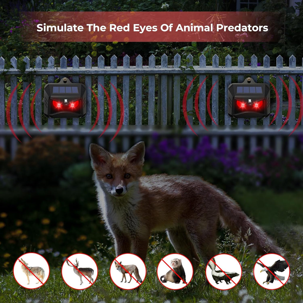 Solar Animal Repeller, Red LED Light Outdoor Deterrent for Garden Yard A27126