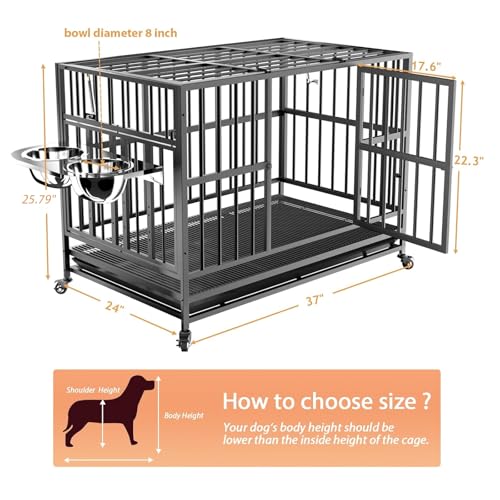 48" Heavy-Duty Dog Crate with Wheels and Dual Adjustable Bowls F169