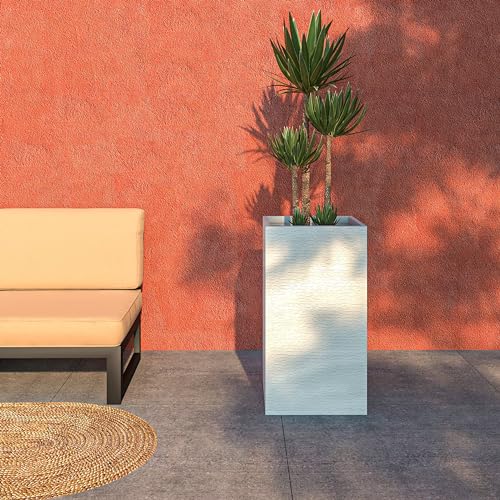 Basalt Fiberstone and MGO Clay Planter, Tall Square Planter Pot for Indoor and Outdoor, Black, 31 Inch U3063