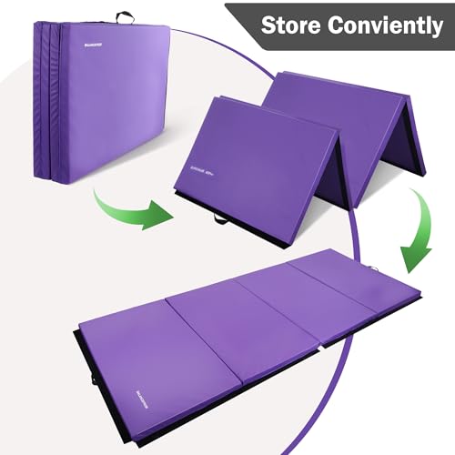 Folding Exercise Gymnastics Mat, 4x8x2 Inch, High-Density Anti-Tear, Portable with Carrying Handles J951