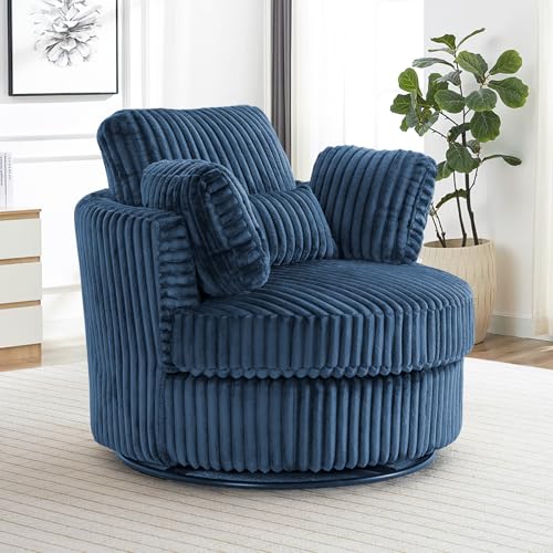 Swivel Barrel Chair with Ottoman for Living Room Bedroom, White W553228