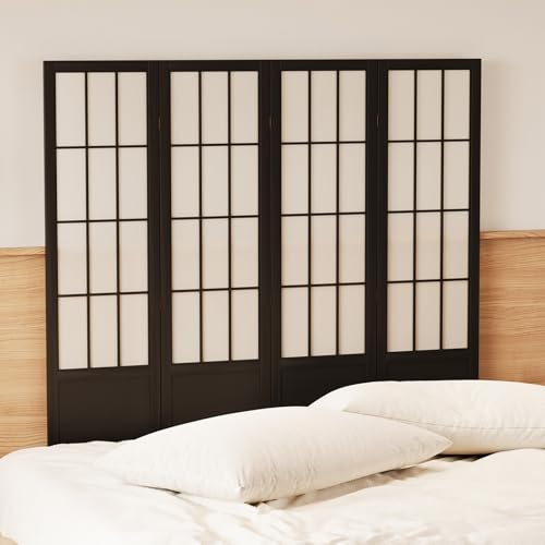 Japanese Shoji Folding Room Divider, 4 Panels, Black T762554