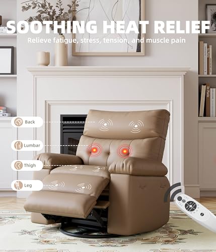 Electric Swivel Massage Chair, Power Rocking Recliner with Vibration and Heating, PU Leather Single Sofa with USB Port and Storage L680