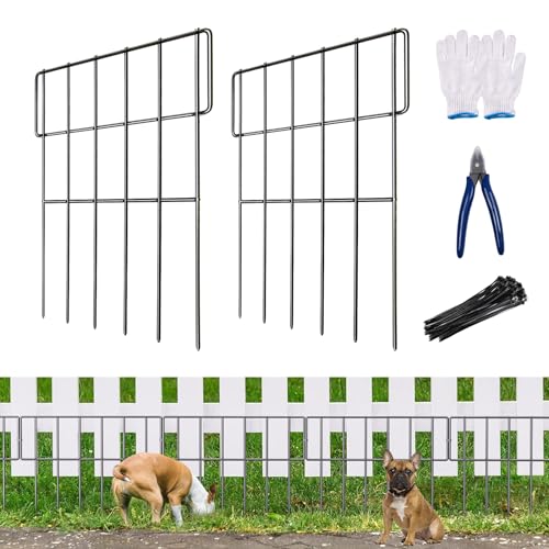 25 Pack Animal Barrier Fence, No Dig Garden Decorative Fence Rustproof Metal Defense Fence, Dog Rabbits Blocker Fence for Outdoor Yard, with Cable Ties and Cutting Plier Total 27ft(L) X 17inch(H)