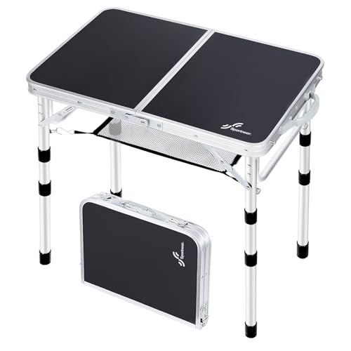 Sportneer Camping Table: Adjustable Height Small Folding Table 23.6" L x 15.7" W 3 Height with Mesh Layer - Compact & Portable Camping Essentials for Outdoor Camp Garden Picnic BBQ Dining Cooking