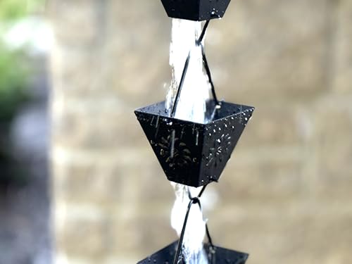 Rain Chain for Gutters, 8.5ft Metal, Black Powder Coated with Sunflower Cups O585104