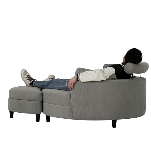 Corduroy Barrel Chair with Adjustable Headrest and Ottoman U714