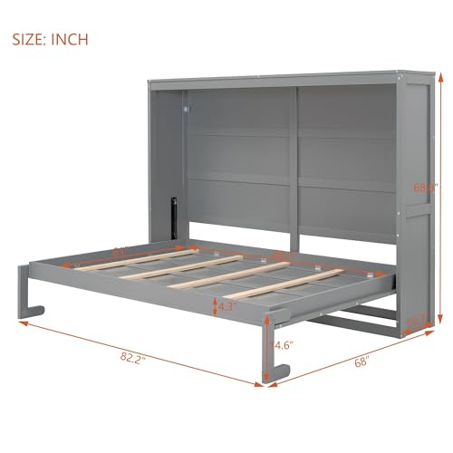 Modern Farmhouse Solid Wood Murphy Cabinet Bed Queen K425