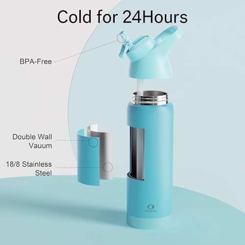 Insulated Stainless Steel Water Bottle with Straw, 24 oz X205853