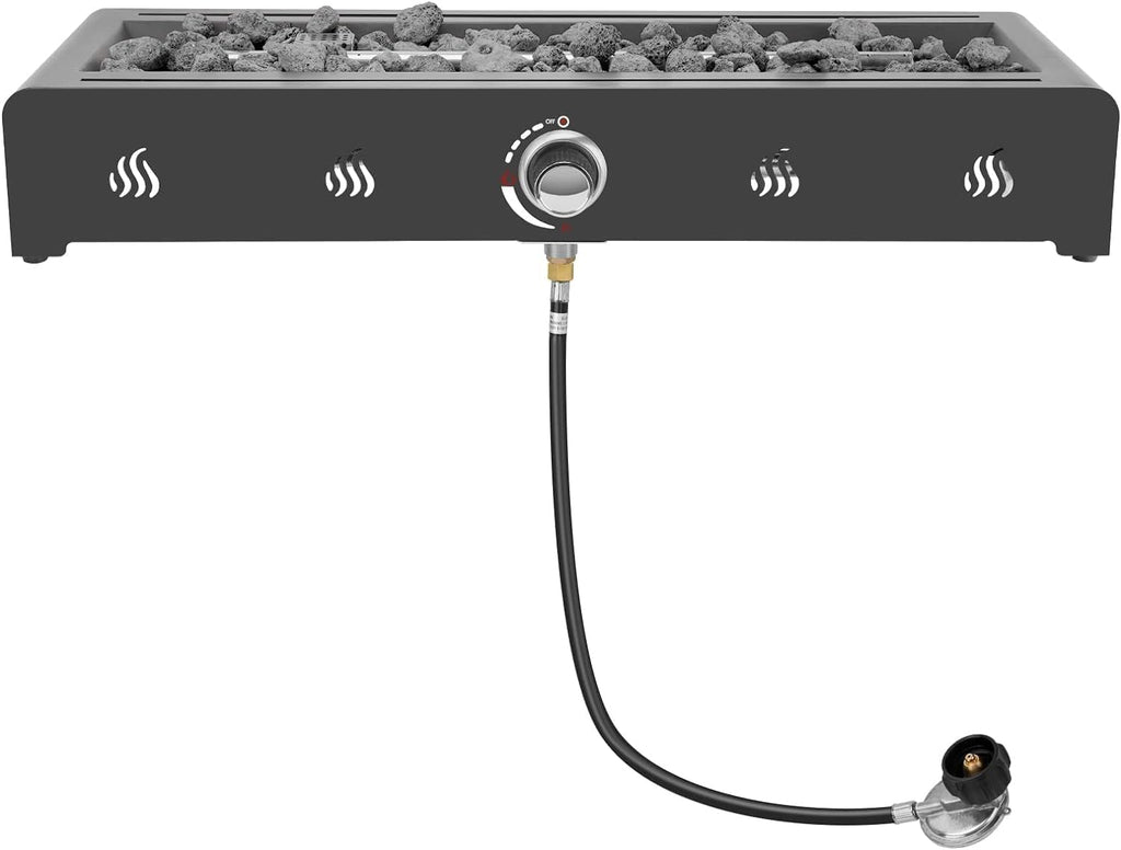 28 Inch Tabletop Gas Fire Pit with Glass Wind Guard and Lava Rock X571184