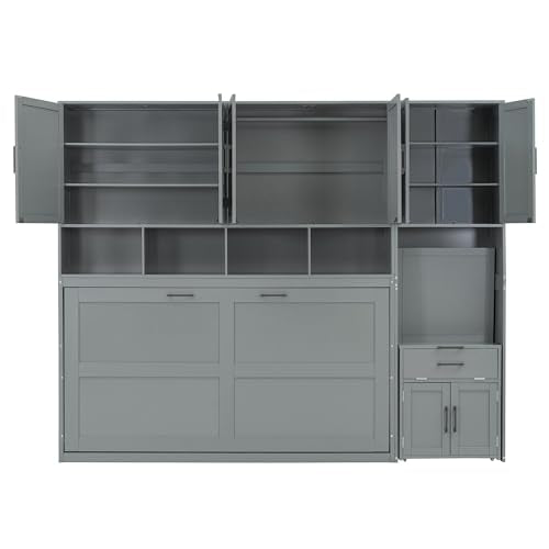 Twin Murphy Bed with Wall Frame, Closet, Drawers and Desk, White D510253