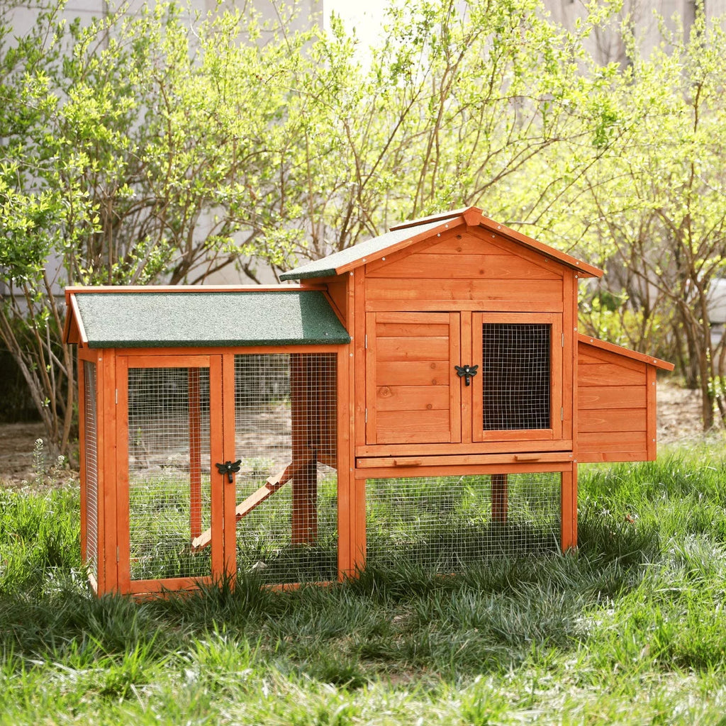 Arlopu 65" Chicken Coop, Outdoor Wooden Poultry Cage, Multi-Level Hen House with Ramp, Nesting Box, Removable Tray & Weatherproof Asphalt roof, for Yard Farm Use