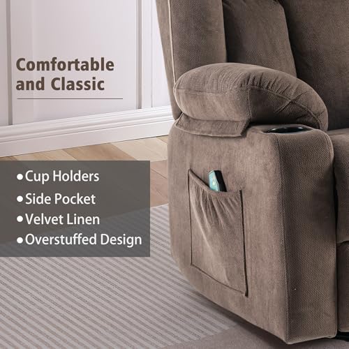 Swivel Recliner Chair for Adults with Massage and Heat, Fabric, Lime Gray B7507